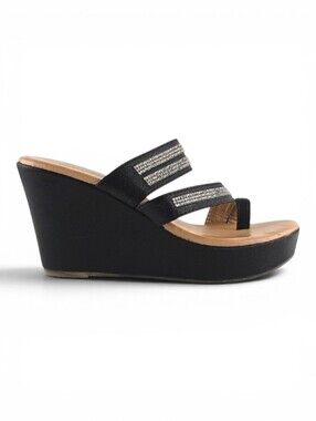 Patrizia Women's Glowgaze Rhinestone Wedge Toe Ring Sandals Black 37